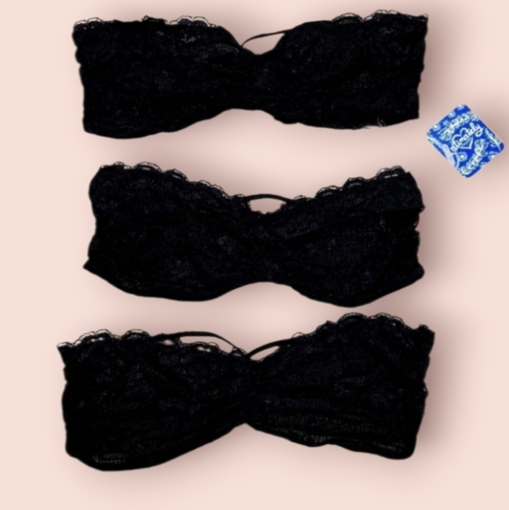 Free people intimately  black lace strappy black Bundke Of 3  bandeau bra